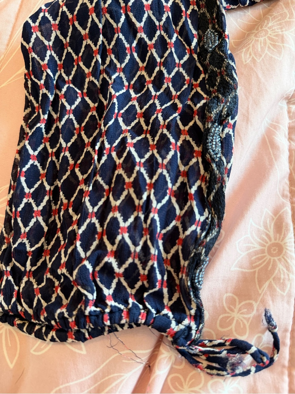 Lucky Brand Boho Geometric Diamond
Tassel Sheer Peasant Blouse - Size XL. EUC - Picture 11 of 12